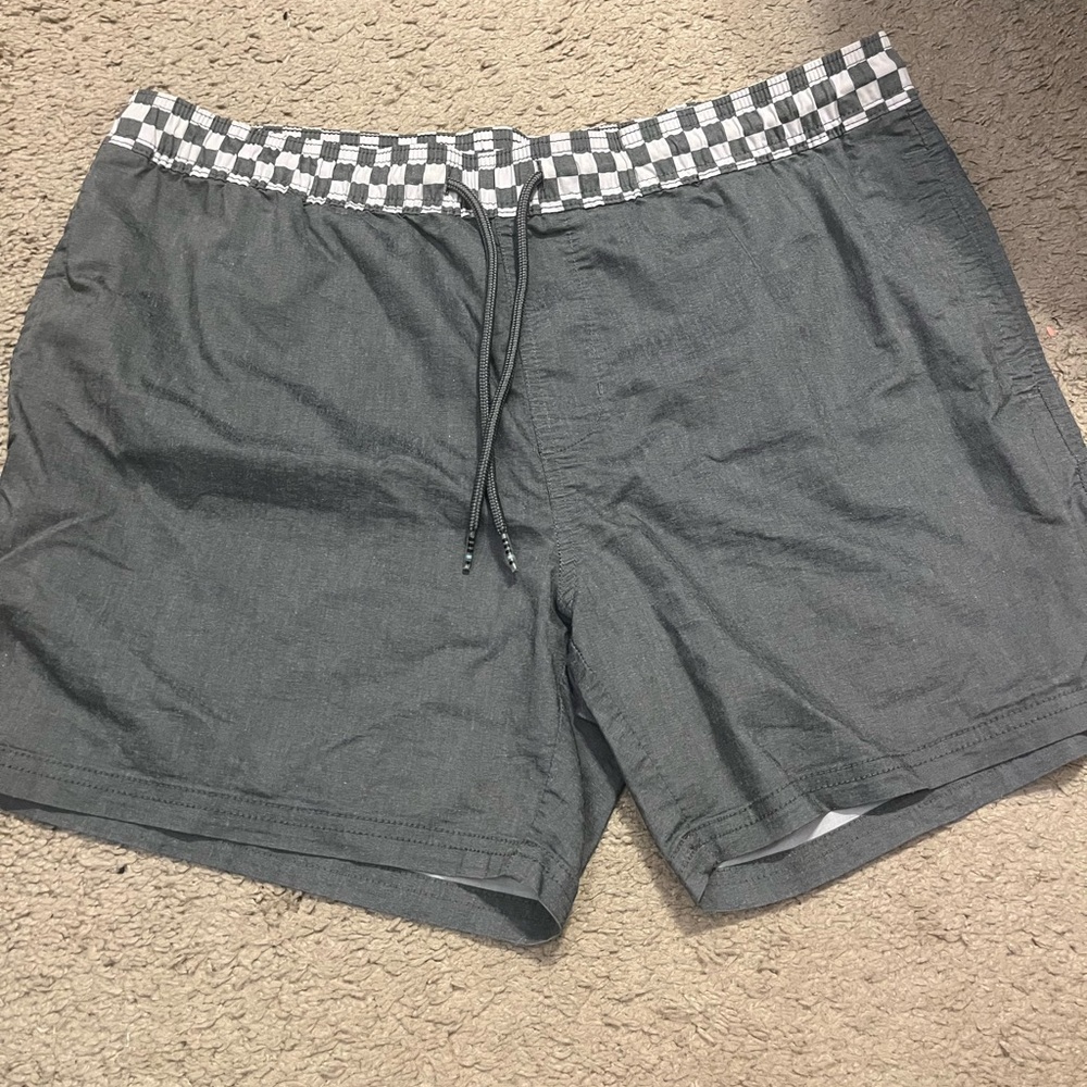 Original Use Gray and Black Swim Trunks Checkered Waistband
